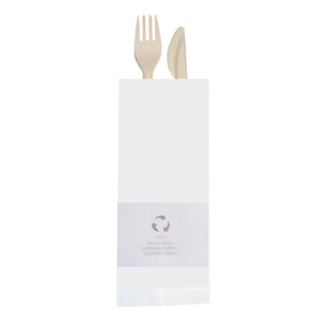 Busta portaposate bianca con tovagliolo FSC 1000 pz