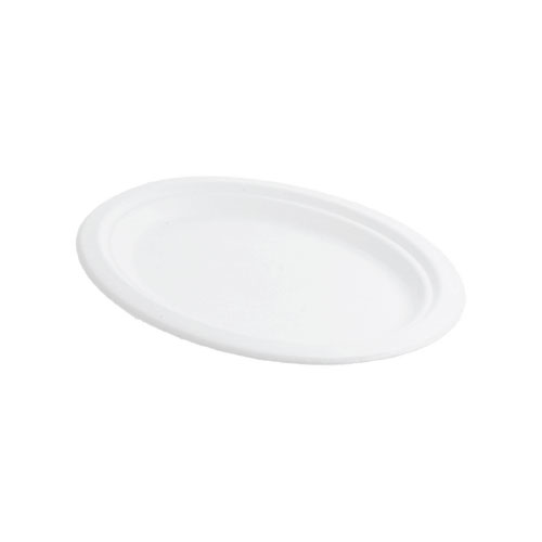 Piatto ovale biodegradabile in polpa di cellulosa e PLA da 26x19 cm per cibo