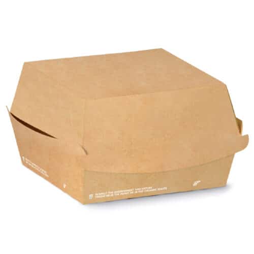 Porta burger in cartoncino avana rettangolare e PLA 16x16x9 cm 300 pz