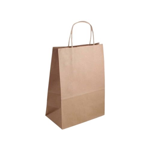Shoppers ecocompatibili avana con manici in carta ecologica, dimensioni 32x21x28,5 cm