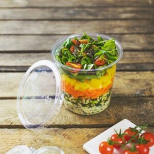 Insalatiera rotonda trasparente compostabile shaker salad da 680 ml