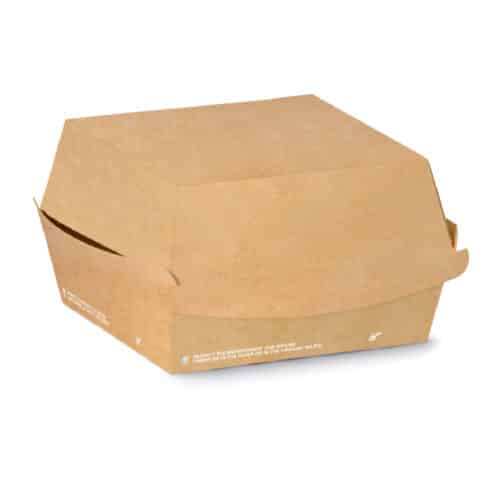 Porta burger ecocompatibili in cartoncino avana e PLA rettangolare da 15x10x7 cm