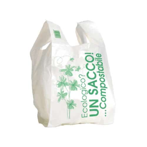 Shopper ecologica e compostabile in Materbi bianca grande 30+9+9x60 cm