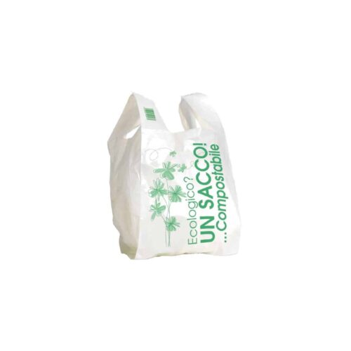Shopper ecologica e compostabile in Materbi bianca piccola 22+6+6x42 cm