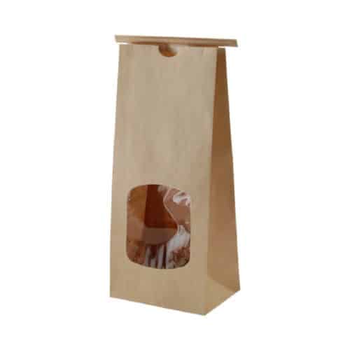 Sacchetti in carta kraft con finestra in Pla chiusura tin-tie 9x5 h 26 cm 500 pz