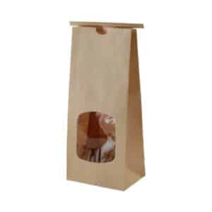 sacchetto con chiusura tin tie in carta kraft con finestra compostabile 9+5x26 cm