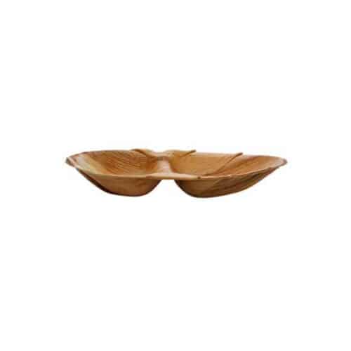 Piatto ovale ecologico a due scomparti in foglia di palma 26x16 cm