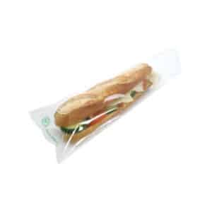 bustine biodegradabili trasparenti per baguette con lato bianco in PLA