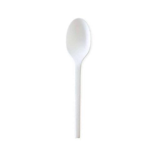 Cucchiaio monouso compostabile in bioplastica bianco 16,5 cm