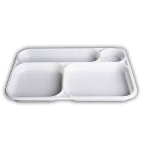 Plateau repas 4 compartiments bagasse blanche 23x17x3,5cm - par 400