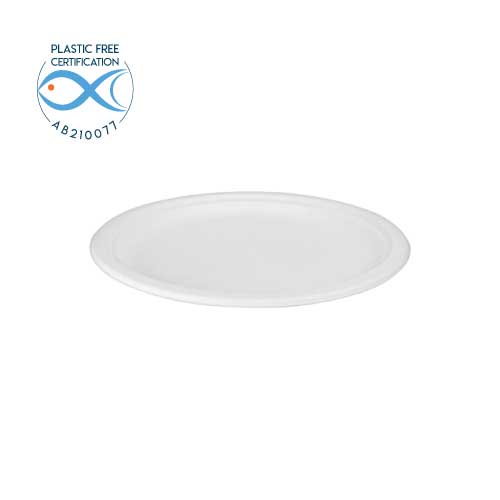 Piatto compostabile bianco in polpa di cellulosa di diametro 21 cm