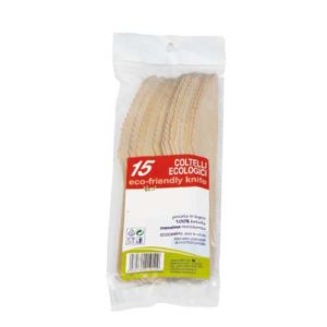 Coltelli compostabili in legno in confezione da 15 pezzi