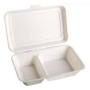 Contenitori per il take away compostabili in polpa di cellulosa a due scomparti