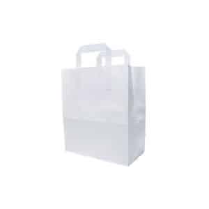 Sacchetti con manici in carta riciclata bianchi con misure 25+17x32 cm