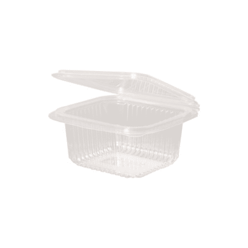 Vaschette trasparenti con coperchio incernierato, ecologiche e compostabili