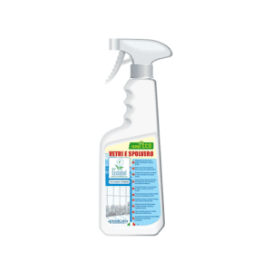 detergente ecolabel per vetri e spolvero in flacone da 75 cl