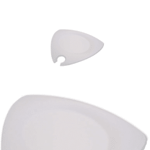 Piatto in polpa di cellulosa personalizzabile triangolare con foro porta bicchiere