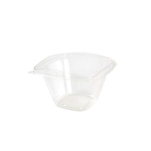 insalatiera compostabile trasparente con coperchio incernierato da 500 ml quadrata