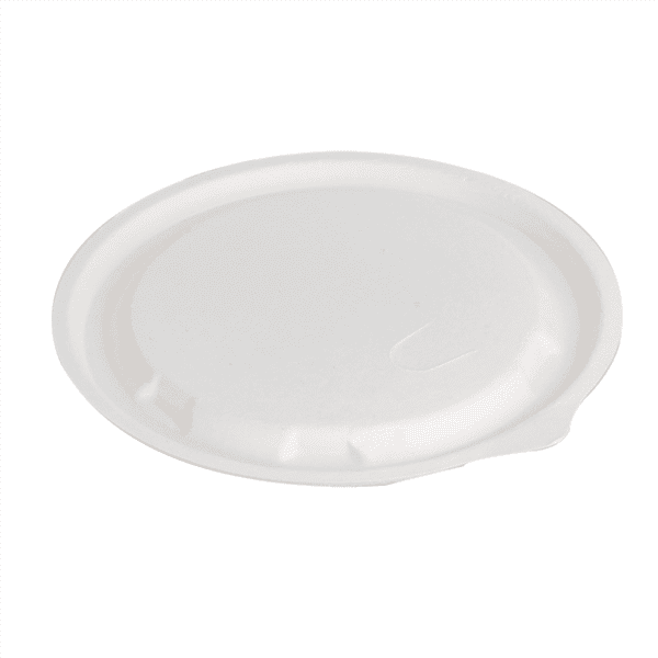 coperchio compostabile in polpa di cellulosa color bianco con diametro 14 cm