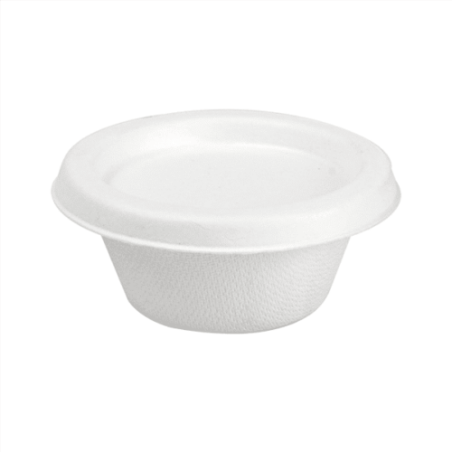 Bicchierini con coperchio compostabili porta salsa e per finger food in polpa di cellulosa da 60 ml
