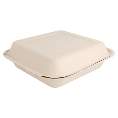 Box takeaway in materiale compostabile per alimenti da asporto con coperchio incernierato