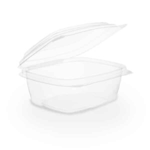 vaschetta compostabile trasparente con coperchio incernierato da 240 ml in PLA
