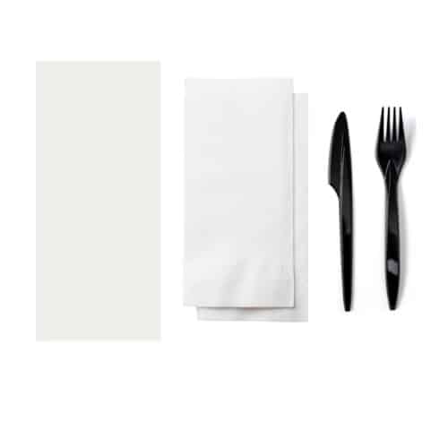 Bis posate nere usa e getta eleganti imbustate