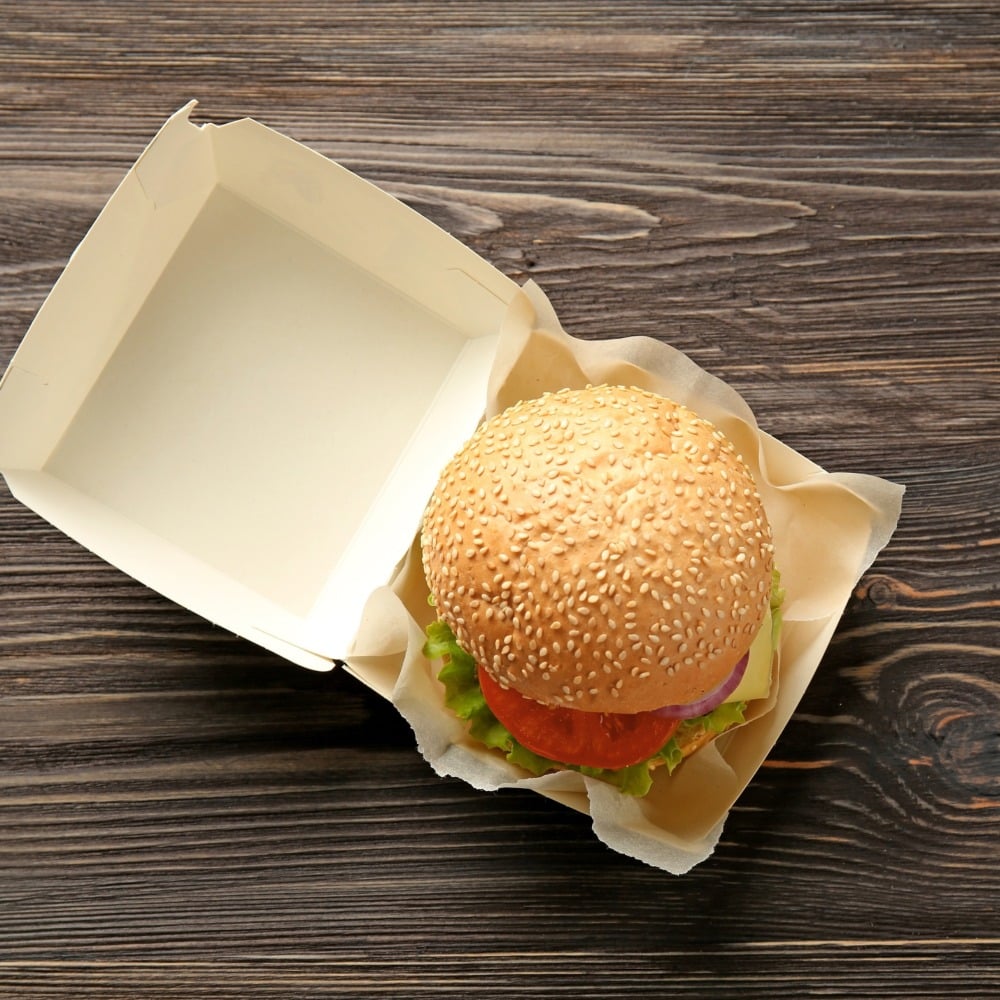 Porta burger in cartoncino avana compostabile