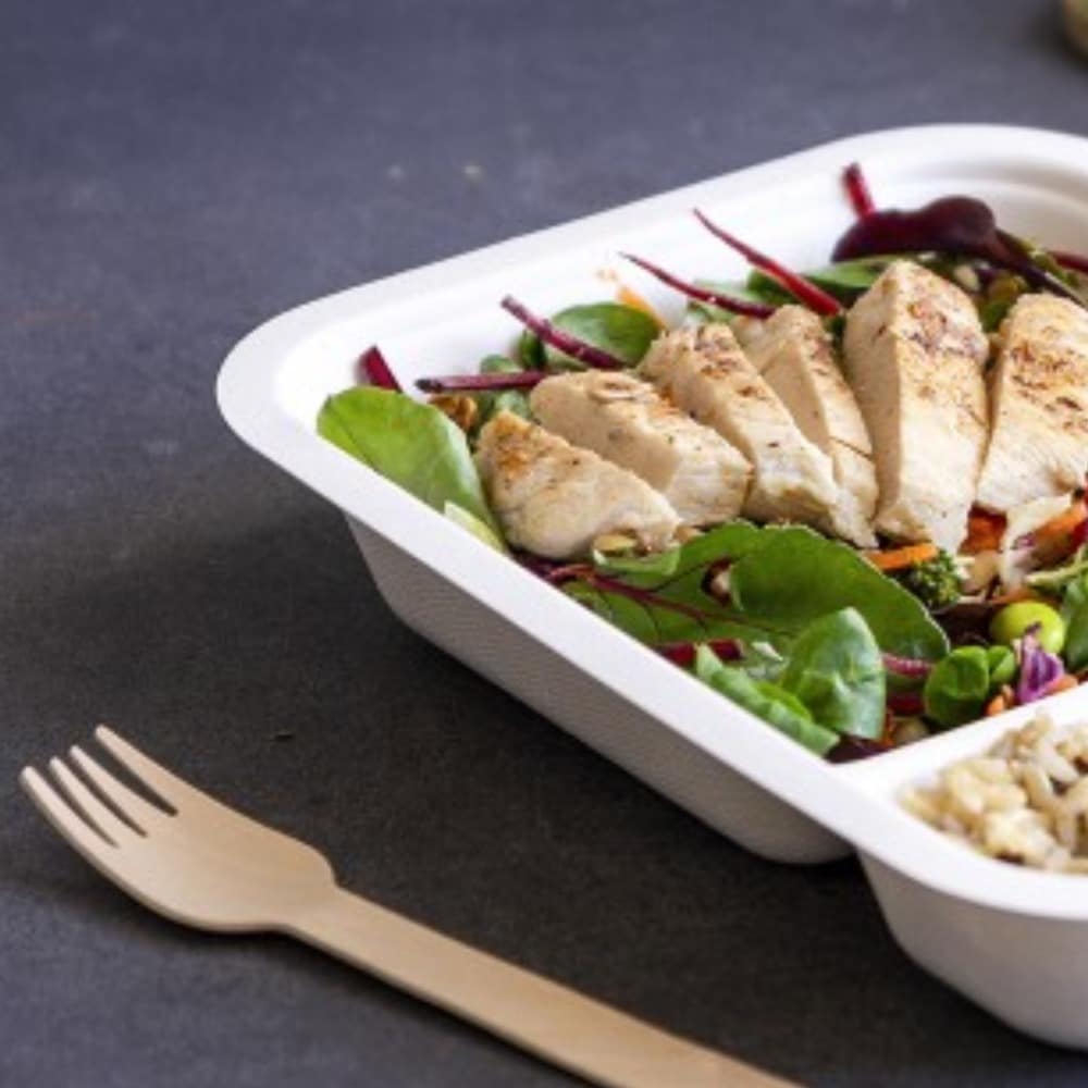 Vaschette due scomparti per alimenti compostabili