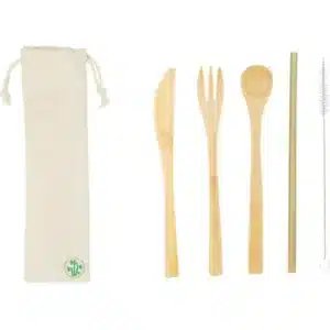 kit posate da viaggio: forchetta, coltello, cucchiaio, cannuccia e scovolino