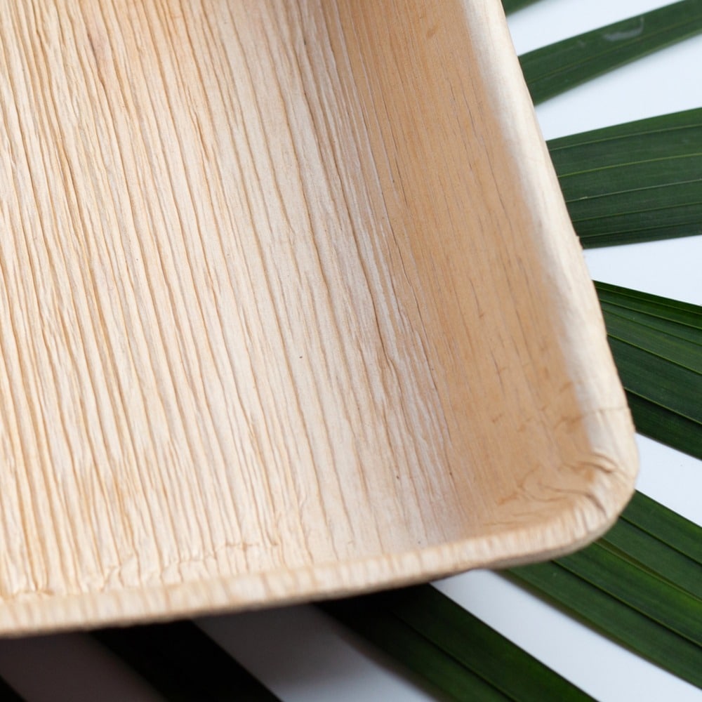 piatti fondi rettangolari in foglia di palma compostabili