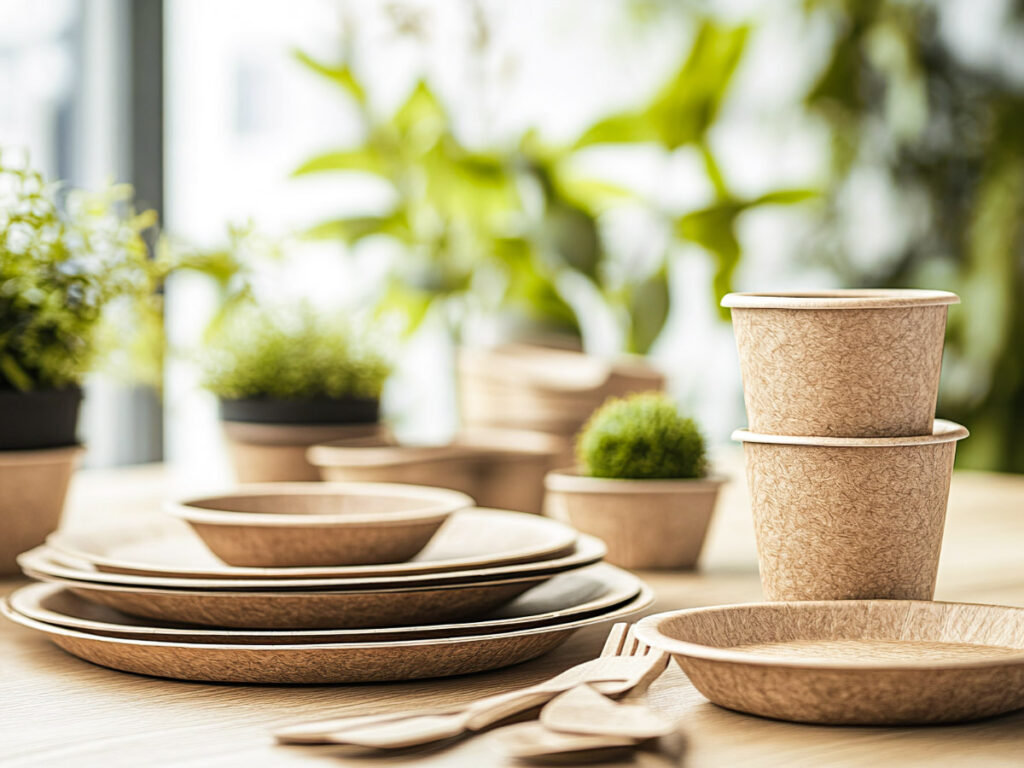 Stoviglie compostabili in materiale biodegradabile, ideali per la