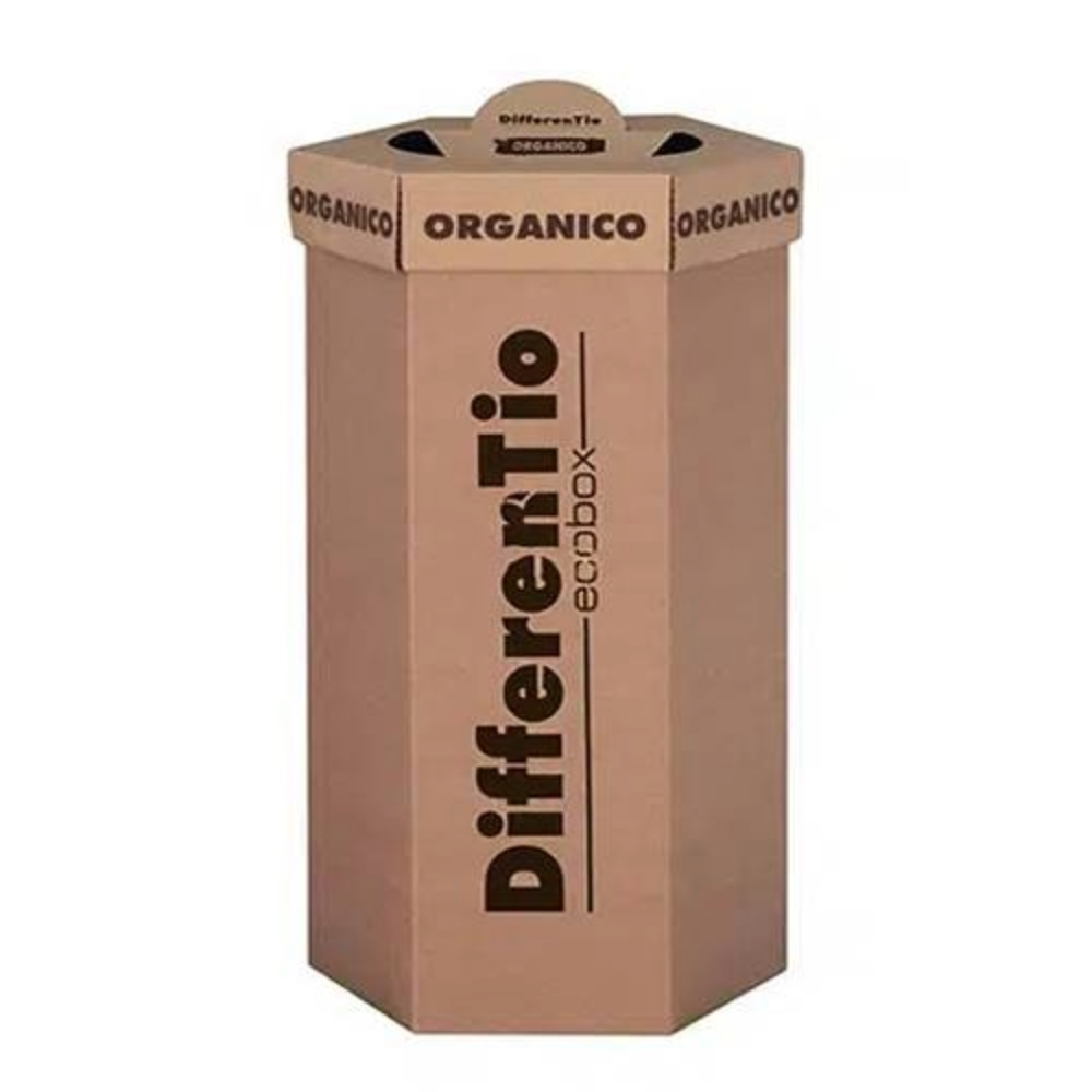 Bidone raccolta differenziata per organico da 95 litri in cartone kraft, colore avana, con scritta ORGANICO.
