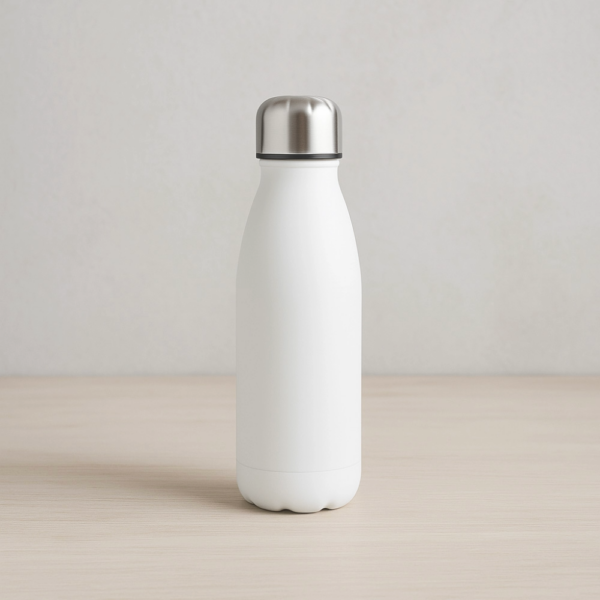 Borraccia bianca personalizzata da 500 ml in alluminio, leggera e resistente. Ideale per il branding aziendale, con tappo a vite in acciaio per una chiusura sicura.