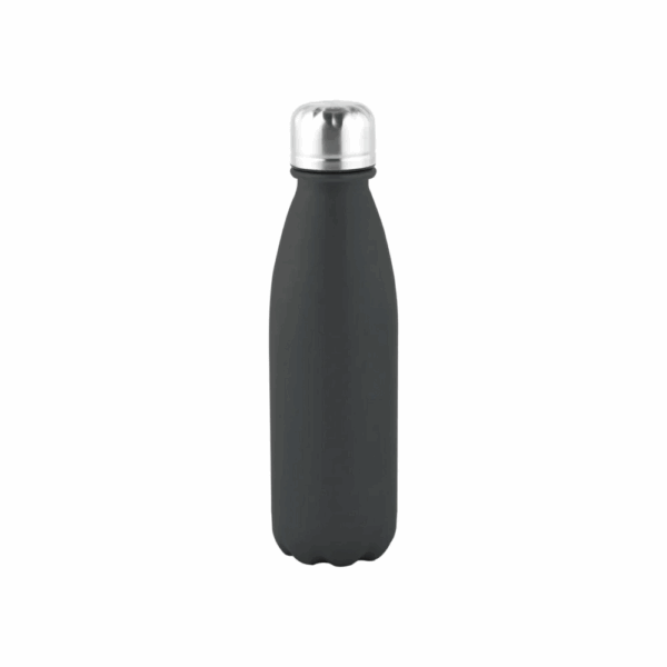 Bouteille d'eau en aluminium et acier noir 500 ml, légère et durable, avec bouchon à vis en acier inoxydable.