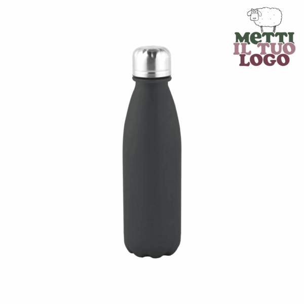 Bouteille d'eau personnalisée 500 ml en aluminium noir, légère, durable et personnalisable avec logo.