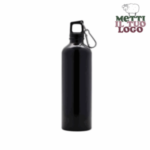 Gourde personnalisée noire en aluminium 750 ml, réutilisable et résistante.