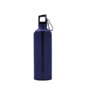 Bouteille en aluminium bleue 750 ml, réutilisable et légère.