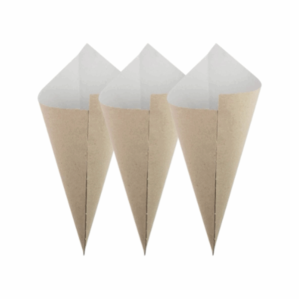 Cône en papier kraft pour friture 24x34 cm, certifié sans plastique, 500 pcs.
