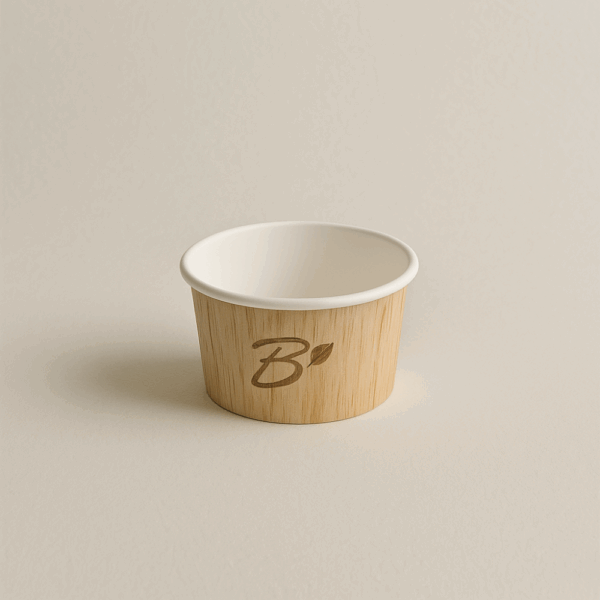 Gobelets à dessert écologiques 230ml en carton blanc avec revêtement PLA - pack de 129 unités.