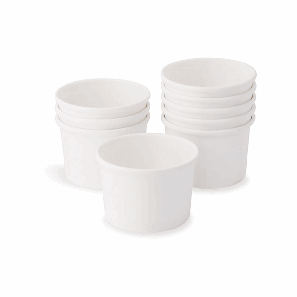 Coupes à glace 80ml blanches biodégradables - Personnalisation pour une présentation écologique.