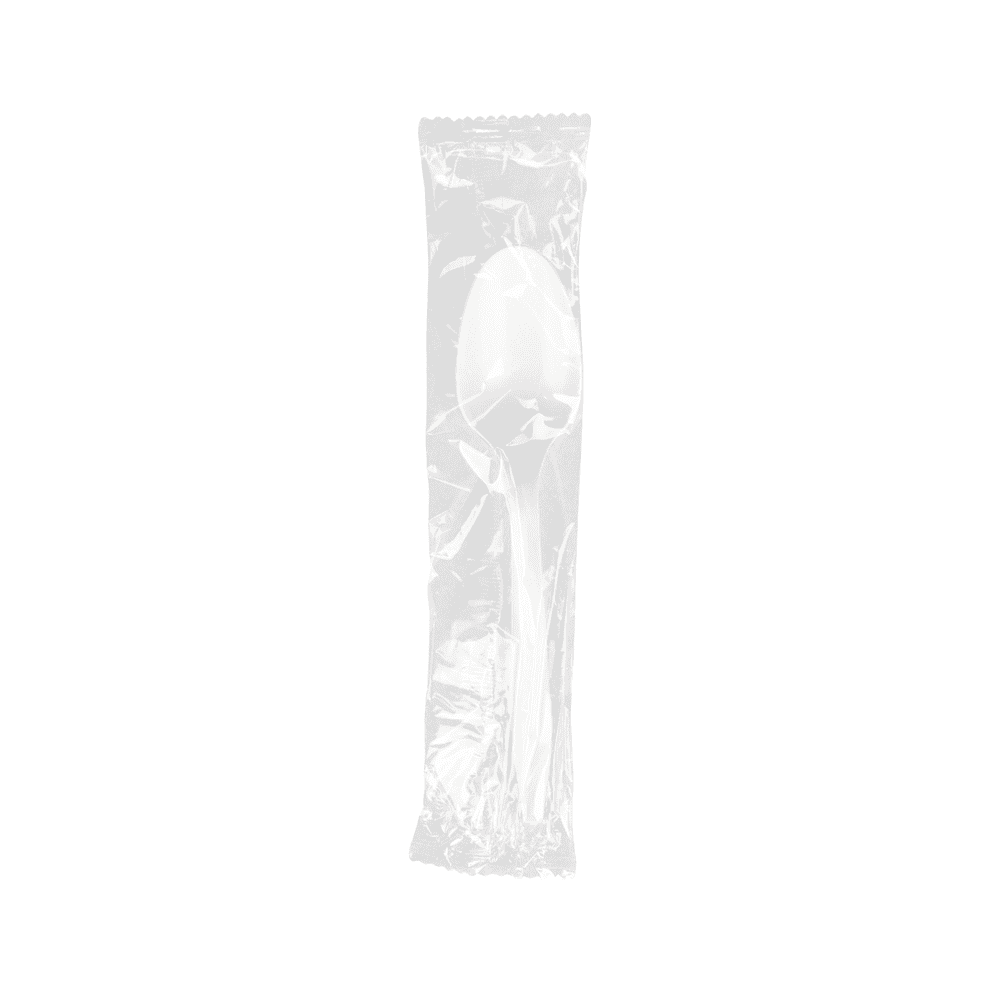 Cuillère compostable en bioplastique ensachée.