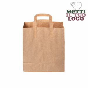 Sacs à provisions personnalisés en papier recyclé avec poignées 22+12x29 cm, compostables et biodégradables.