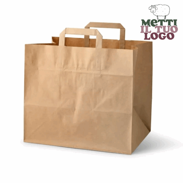 Sacs en papier personnalisés havane 32+20x27 cm, réutilisables et personnalisables.