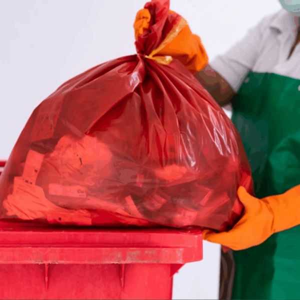 Sacs poubelles rouges 75x105 cm, vue de dessus